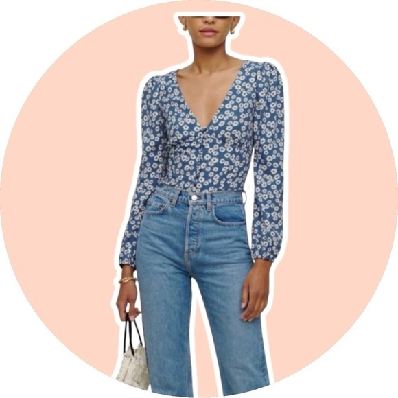 REFORMATION Nell Button Down Puff Sleeve Floral Blouse Top - Picture 2 of 11